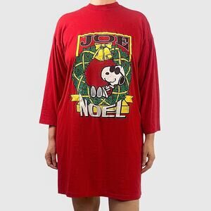 🎄Vintage 90s Oversized Peanuts Snoopy Joe Cool Christmas Sleep Shirt